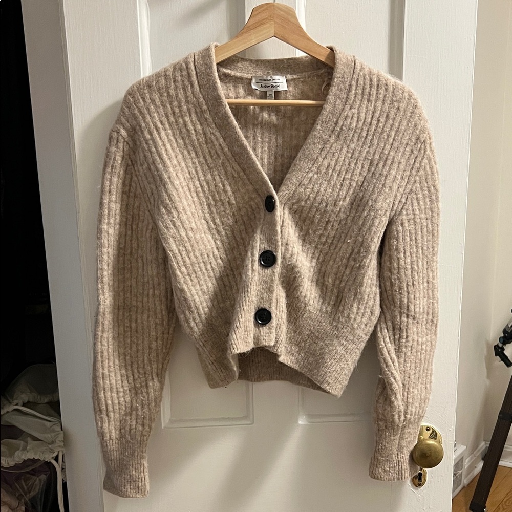 & Other Stories Ribbed Beige Cardigan